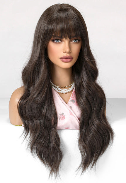 NEW1610 Donkerbruine Golvend Haarstuk met Pony