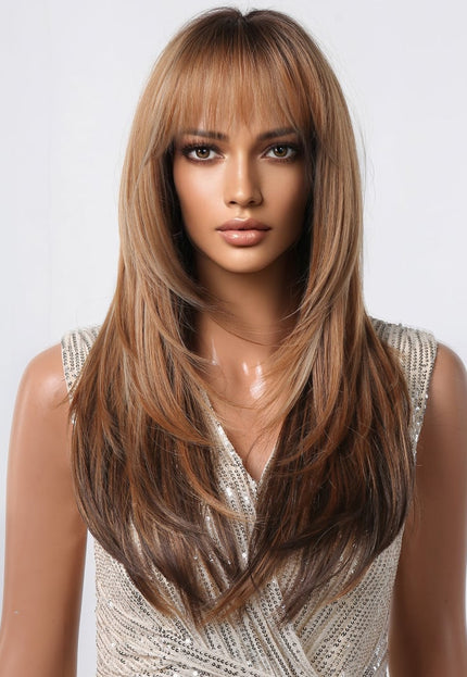 NEW1610 Goudbruine Pruik met Laagjes en Pony