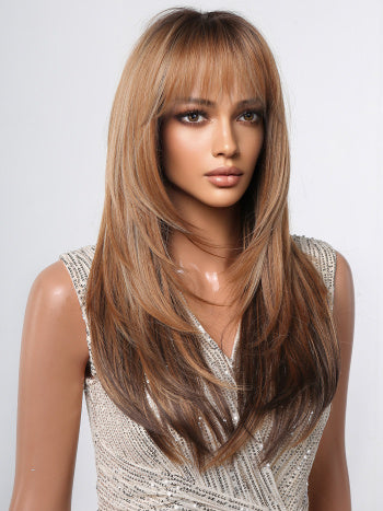 NEW1610 Goudbruine Pruik met Laagjes en Pony