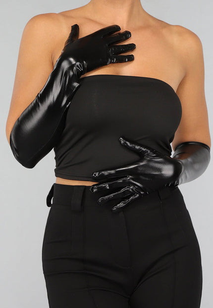 NEW1610 Lange Wetlook Gala Handschoenen