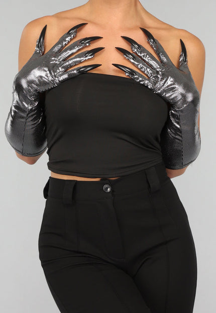 NEW1610 Strass Cat Masker met Zilveren Klauwen Handschoenen