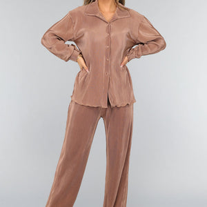 OP=OP.49.NL Taupe Plissé 2-delige Set