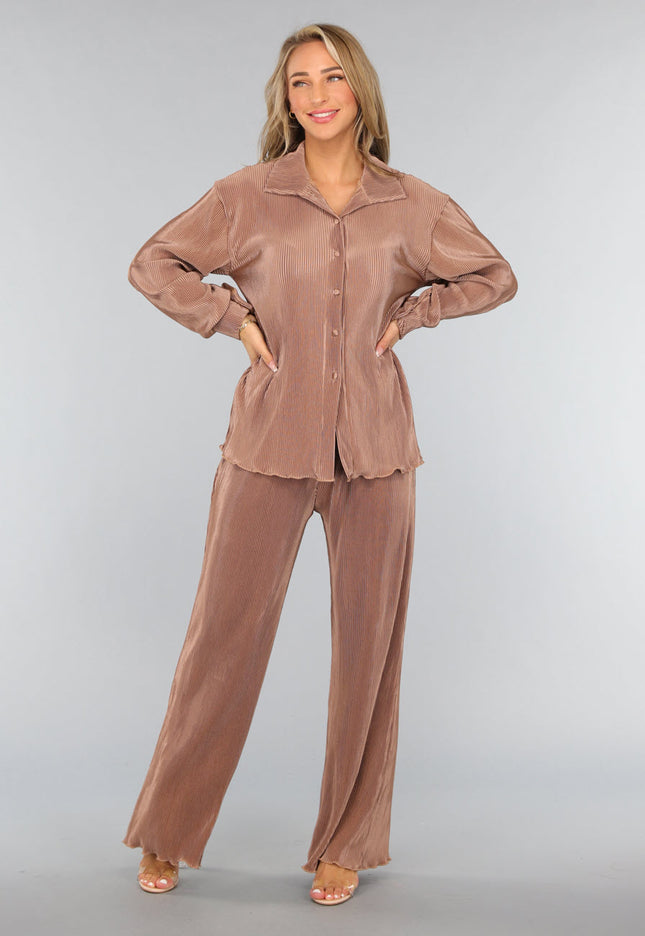 OP=OP.49.NL Taupe Plissé 2-delige Set