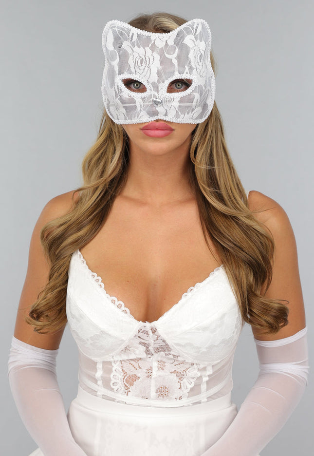 NEW1610 Wit Kanten Katten Masker