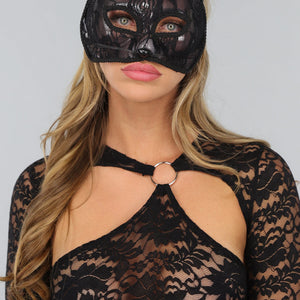 NEW1610 Zwart Katten Masker met Bloemen Kant