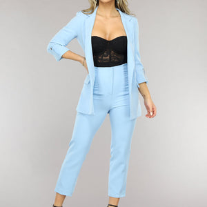 NEW1701 Classy Lichtblauwe Tweedelige Blazer Set
