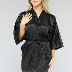 NEW1701 Glimmende Zwarte Satijnen Kimono Kort