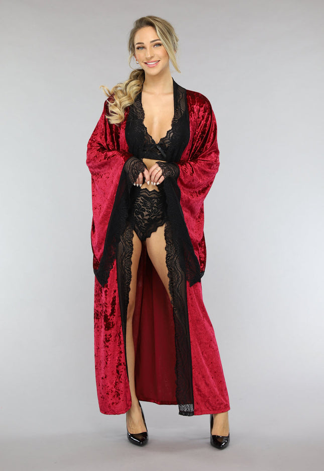 NEW1701 Lange Rode Kamerjas van Velours de Panne