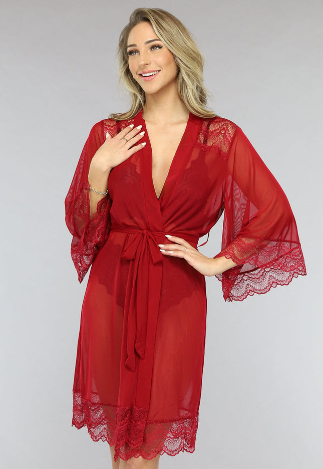 NEW1701 Rode Mesh Kamerjas met Kanten Mouwen