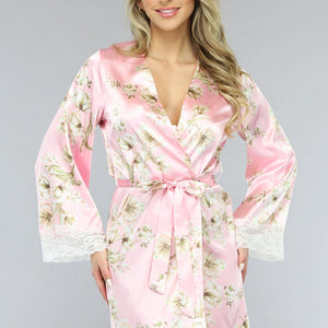 NEW1701 Satijnen Bloemen Kimono in Roze