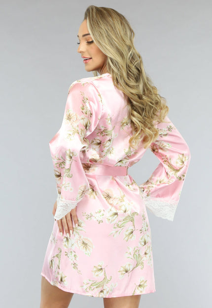 NEW1701 Satijnen Bloemen Kimono in Roze