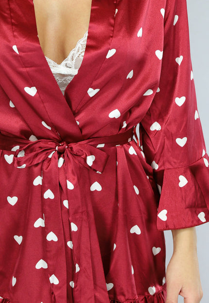 NEW1701 Satijnen Valentijn Pyjama Set in Wijnrood