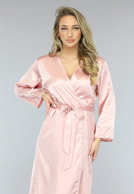 NEW1701 Satin Look Kimono Lang in Rosé