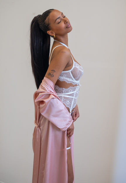 NEW1701 Satin Look Kimono Lang in Rosé