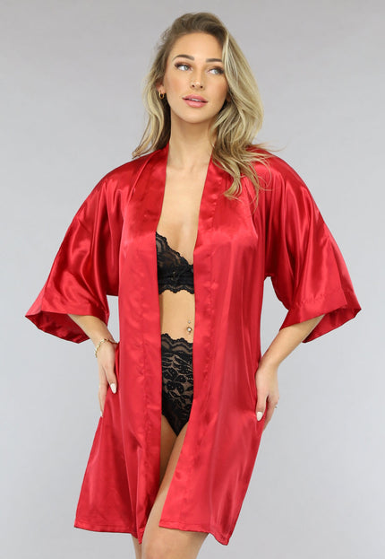 NEW1701 Shiny Rode Satin Kimono