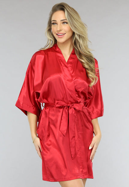 NEW1701 Shiny Rode Satin Kimono