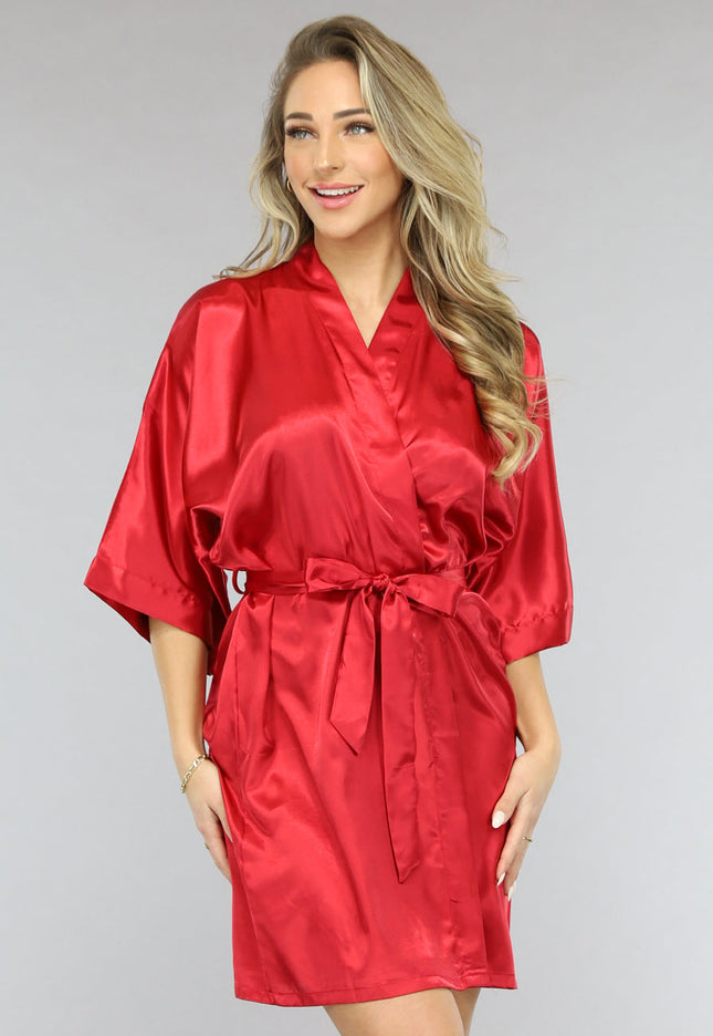 NEW1701 Shiny Rode Satin Kimono