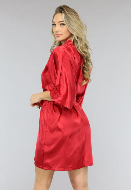 NEW1701 Shiny Rode Satin Kimono