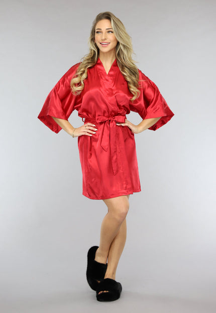 NEW1701 Shiny Rode Satin Kimono
