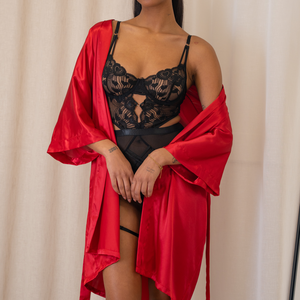 NEW1701 Shiny Rode Satin Kimono