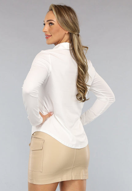 NEW1704 Elastische Witte Longsleeve Blouse