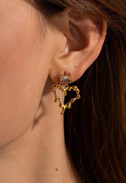 NEW1704 Gouden Dripping Heart Oorbellen met Diamant