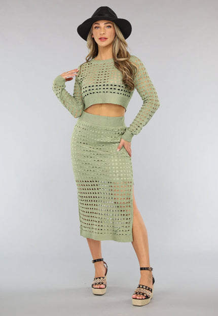 NEW1704 Groene Crochet Cover Up Two Piece