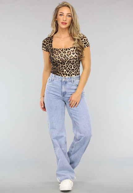 NEW1704 Korte Mouwen T-Shirt met Luipaard Print