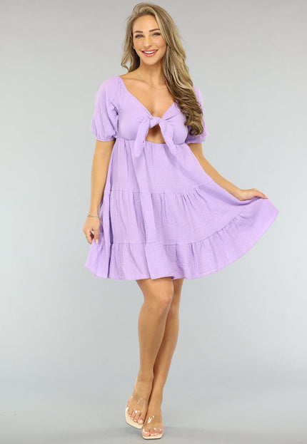 NEW1704 Lila Mousseline Jurk met Strikdetail