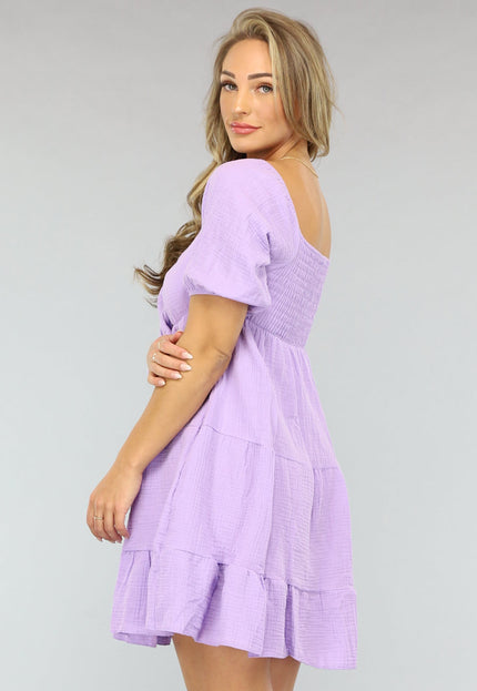 NEW1704 Lila Mousseline Jurk met Strikdetail