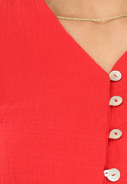 NEW1704 Rode Longsleeve Playsuit van Mousseline Stof