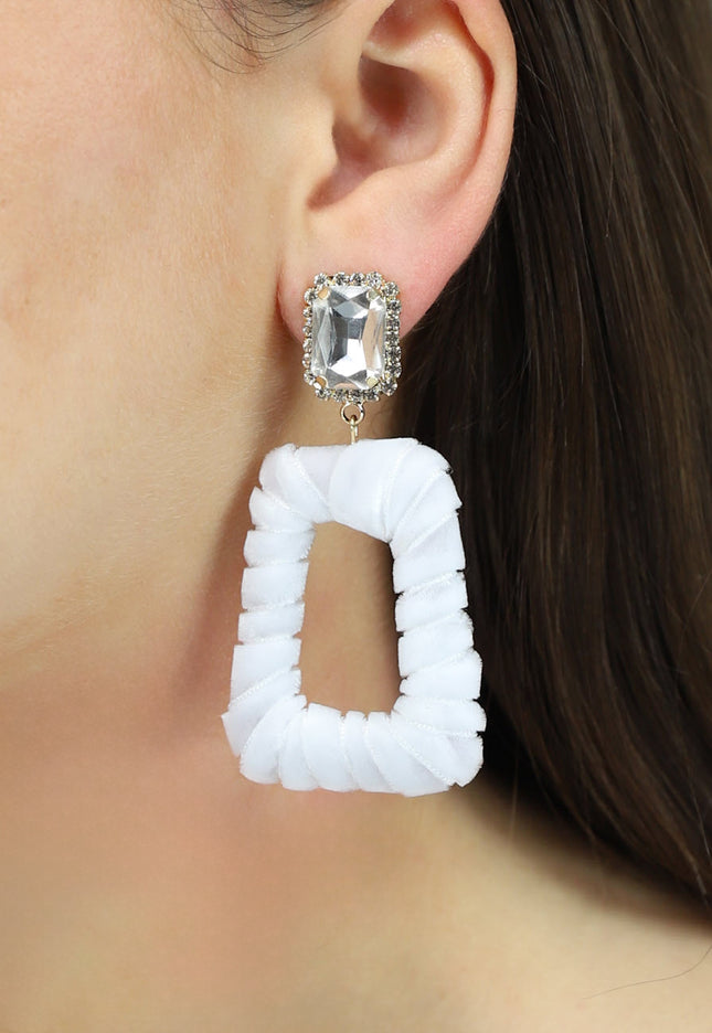 NEW1704 Witte Fluwelen Oorbellen met Diamant