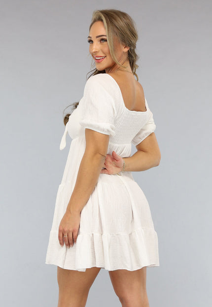 NEW1704 Witte Mousseline Jurk met Korte Mouwen