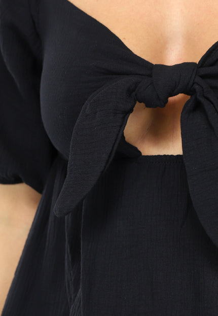 NEW1704 Zwart Mousseline Jurkje met Cutout