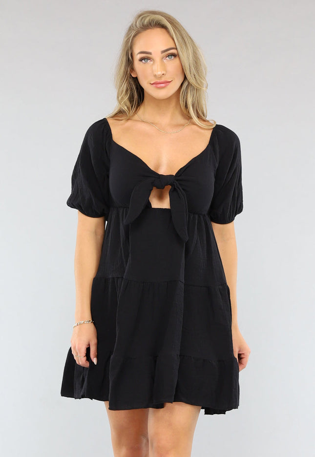 NEW1704 Zwart Mousseline Jurkje met Cutout