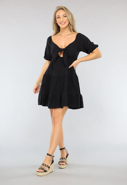 NEW1704 Zwart Mousseline Jurkje met Cutout