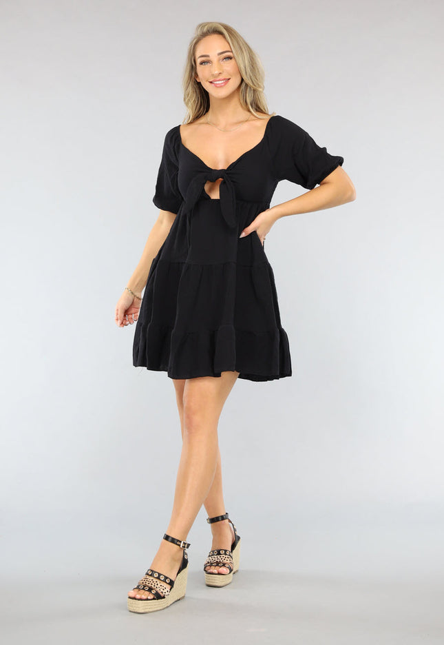 NEW1704 Zwart Mousseline Jurkje met Cutout