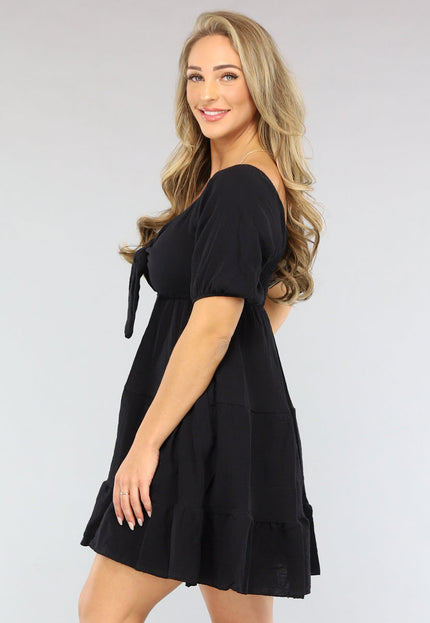 NEW1704 Zwart Mousseline Jurkje met Cutout