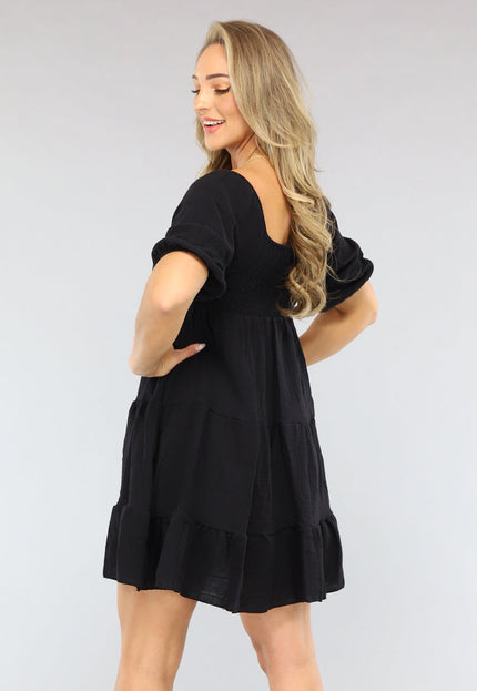 NEW1704 Zwart Mousseline Jurkje met Cutout