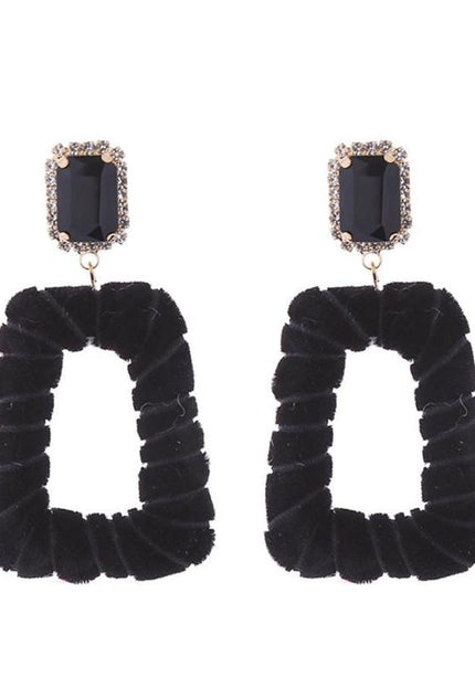 NEW1704 Zwarte Velours Oorbellen met Diamant