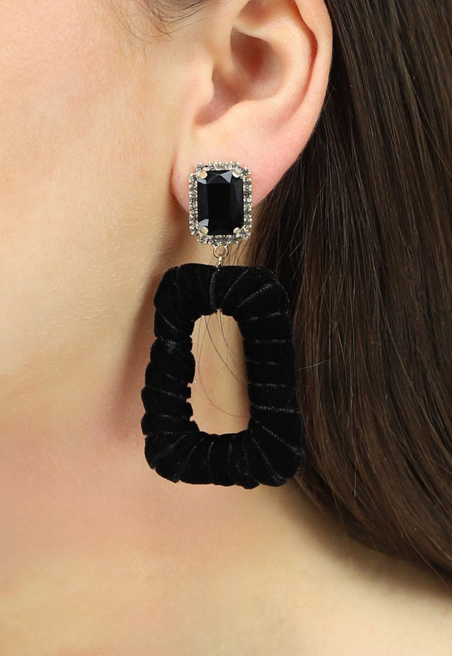 NEW1704 Zwarte Velours Oorbellen met Diamant