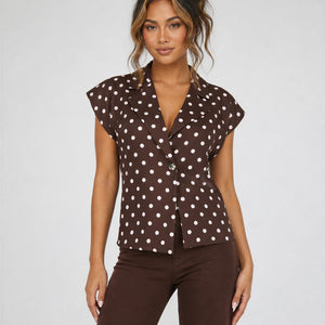 NEW170626 Bruine Polkadot Blazer Top