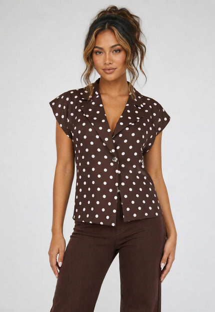 NEW170626 Bruine Polkadot Blazer Top