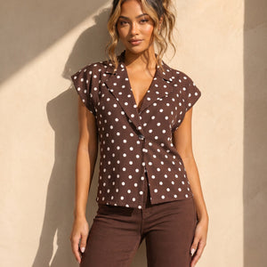 NEW170626 Bruine Polkadot Blazer Top
