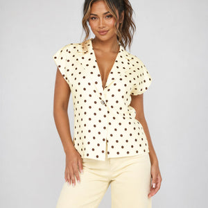 NEW170626 Butter Yellow Polkadot Blazer Top