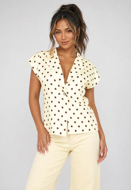 NEW170626 Butter Yellow Polkadot Blazer Top