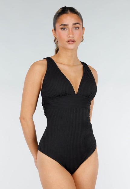 NEW170626 Corrigerend Badpak Zwart met Rib Structuur