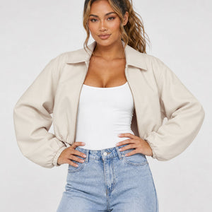 NEW170626 Crème Cropped Bomberjack