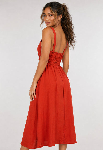 NEW170626 Oranje Midi Jurk met Stretch