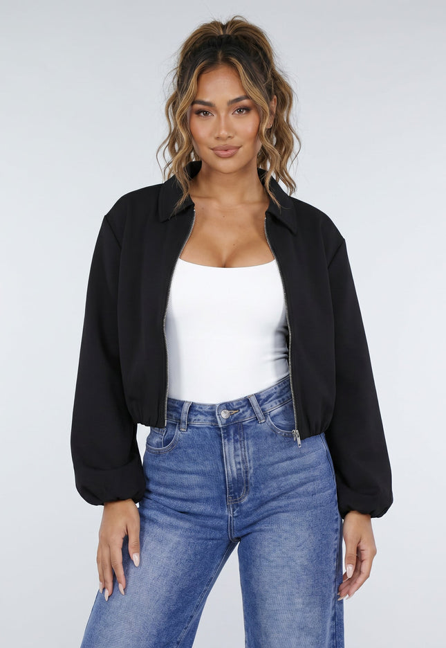 NEW170626 Zwarte Cropped Bomberjack